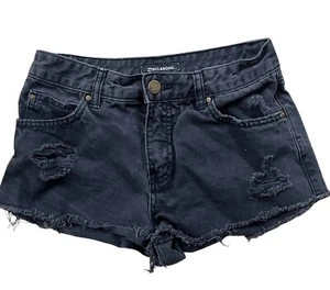 Billabong Cutoff Jean Shorts 24 Black Distressed Solid Skater Boho Festival - Picture 1 of 9