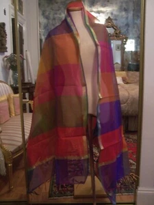 NEW INDIAN 65 COLORS ORGANZA SHEER WRAP SCARF STOLE GOLD METALLIC BANDS 98 x32 - Picture 1 of 10