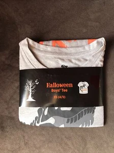 HALLOWEEN BOYS T-SHIRT XS(4/5)     TRICK ROAR TREAT T-REX SKELETON - Picture 1 of 3