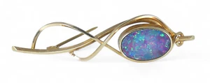 Vintage Australian Solid 9ct Yellow Gold Black Opal 54mm Bar Brooch Pin Organic - Bild 1 von 9