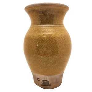 Rowe Pottery Works Vase Crackle Pottery Mustard Color 7" Cambridge WI Vintage - Picture 1 of 5