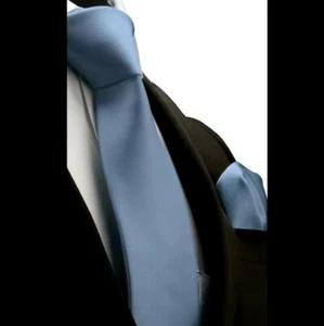 Juego de pañuelos cuadrados de bolsillo con corbata de seda azul acero - Imagen 1 de 1