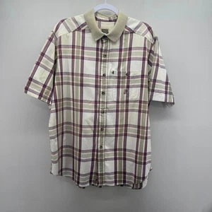 VTG Panhandle Slim Rough Stock Button Down SS Shirt Mens 17.5 Khaki Pink Plaid - Picture 1 of 9