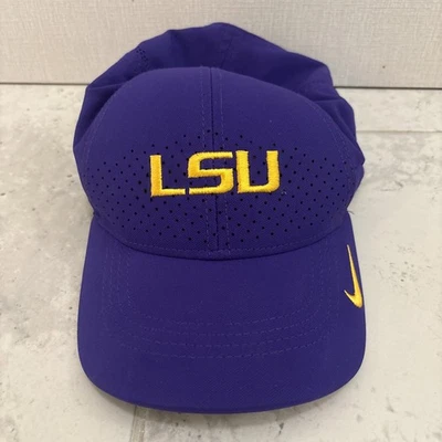 耐克 Legacy91 Dri Fit 跑步帽 LSU Tigers 平沿帽 带 Aero Bill Vented NCAA — 第 1/4 张图片