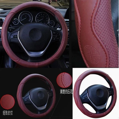 Cubierta de volante de coche de cuero de fibra dinámica borgoña en relieve 38 cm antideslizante Foto 1 de 4