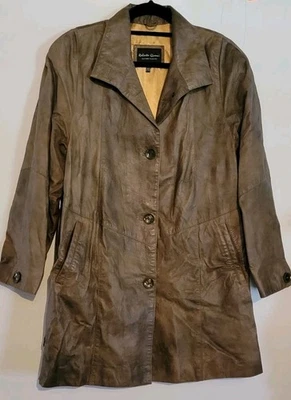 Gabardina de cuero de piel de cordero Roberto Gianni vintage años 70 Y2K para mujer talla 8 Foto 1 de 4