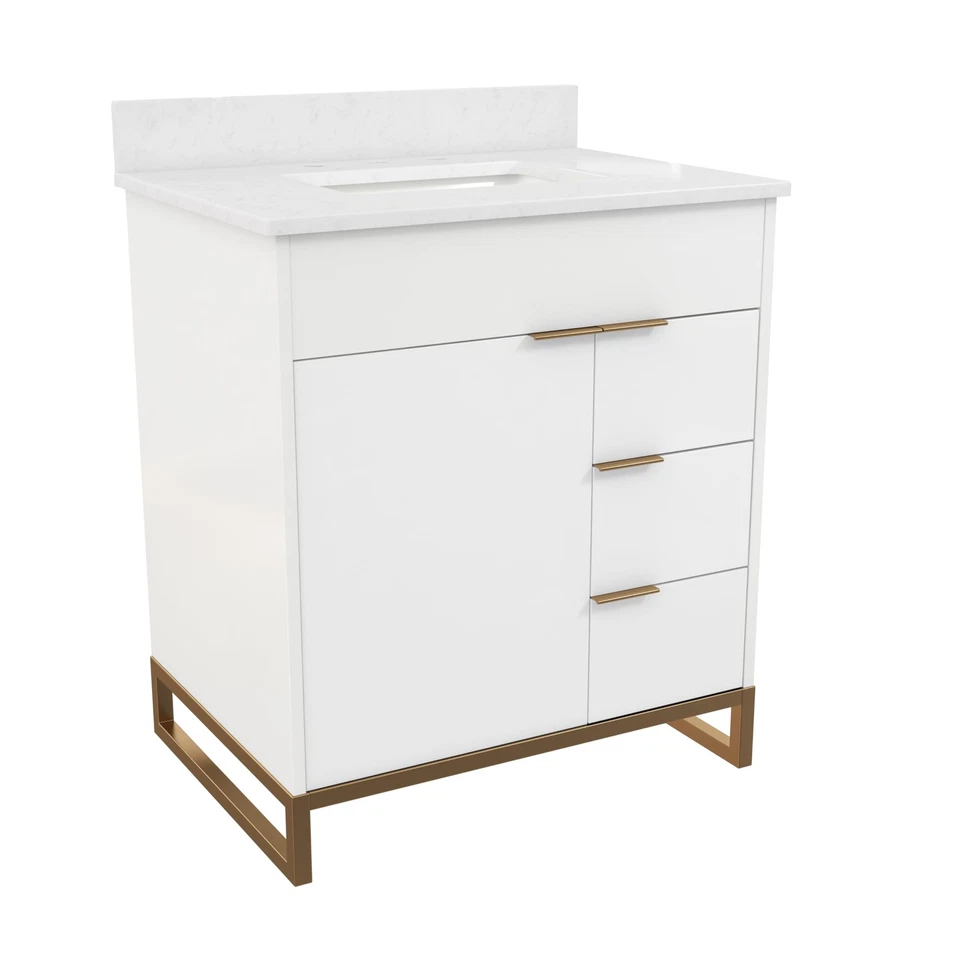 "Tocador de baño CosmoLiving Leona 30"" blanco con metal dorado" Foto 1 de 4