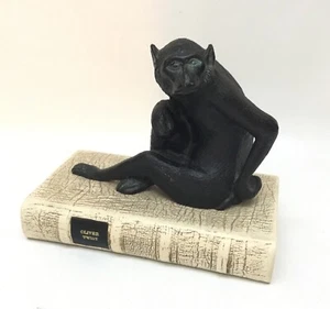 Vintage Solid Bronze Monkey On Oliver Twist Book Bookend Sculpture Figurine - Picture 1 of 4