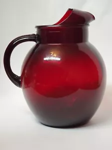 ANTIQUE CRANBERRY GLASS PITCHER ART DECO ART GLASS PHOENIX GLASS 1940'S - Picture 1 of 12