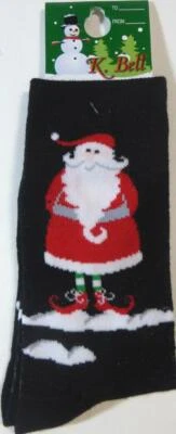 K Bell Christmas Santa Claus Presents Black Socks New Elf Shoes Sz 9-11 Gift Tag Foto 1 de 2