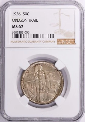1926 Oregon Trail Silver Commemorative Half Dollar 50c NGC MS 67 - Image 1 of 2
