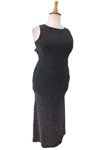 BISOU BISOU Michele Bohbot Black Metalic Sleeveless Formal Evening Dress Gown-14 - Picture 1 of 3