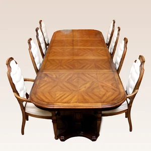 Oak Dining Table and 8 Chairs Parquetry Bergere Extending Solid 10 Seater - Picture 1 of 18