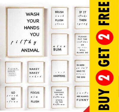 Bathroom Prints Minimalist Wall Funny Art Posters Toilet Home Pictures Fun Print - Image 1 of 2