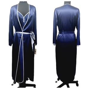 Jones New York Intimates Satin Gown & Robe Set Navy Sleepwear Loungewear S/M/L - Picture 1 of 20