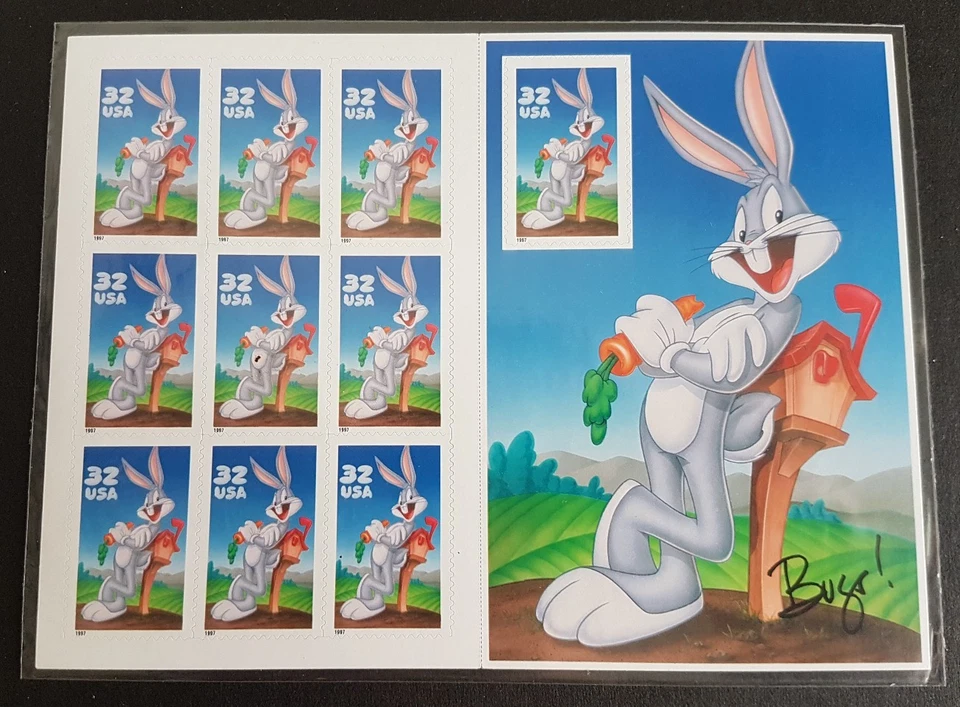USA 1997 Cartoons Rabbit Animation Bugs Bunny 10v Self Adhesive Stamps Full Pane - Image 1 of 2