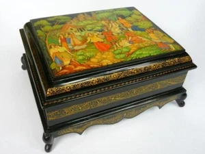 XL Lackdose Papier-mâché Russland Palech Snegurochka - Bild 1 von 20