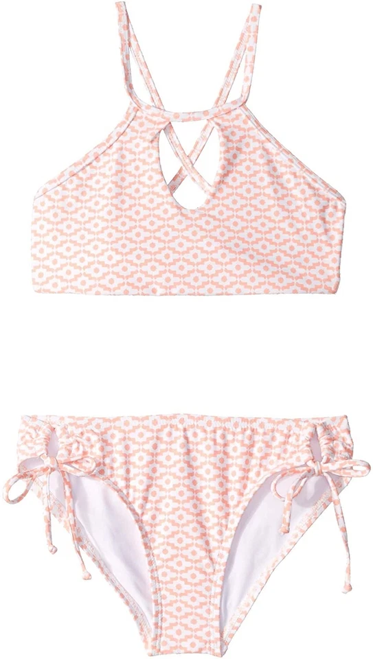 Splendid Girl's 185066 Astoria High Neck Bra Tunnel Side Bikini Set Size 12