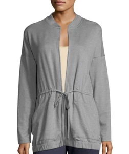 Natori ZEN Gray Stretch Polyester Rayon French Terry Knit Jacket with Ties - M - Picture 1 of 2
