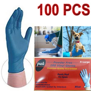 100pcs Vinyl Blue Gloves Disposable Powder Free Latex Free Gloves XL - Picture 1 of 7
