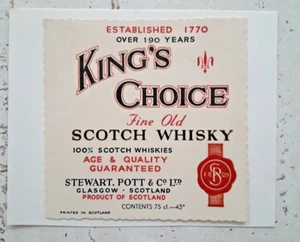 Original Vintage King's Choice Fine Old Scotch Whisky Sammler Etikett  - Bild 1 von 1