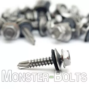 #12 Stainless Steel HWH w Bonded EPDM Washer, Self Drilling / Tek Roofing Screws - Picture 1 of 2
