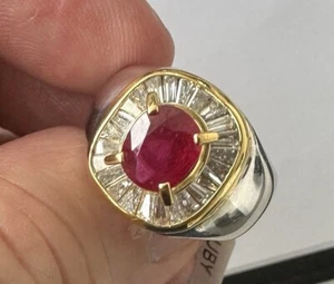 A Stunning Unisex Thai Ruby & Diamond 18k Ring - Picture 1 of 12