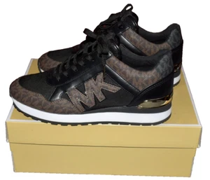 Michael Kors Maddy Trainer Sneakers Shoes Signature Women Sz 8M Brown/Black NEW - Picture 1 of 7