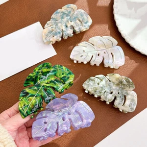 Green Leaf Hair Clips Plant Acetate Large Hair Claw Crab Hair Clip Hair Decor N - Picture 1 of 18