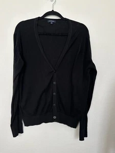 Burberry London Button Down Cardigan Perforated Cotton V-Neck Black Men's Small - Picture 1 of 7
