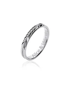 Bague Alliance en Argent 925/000 Rhodié - Motifs Chevrons - GRAVURE incluse - Picture 1 of 7