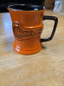 Harley Davidson Coffee Cup Mug Orange Black 3-D Embossed Official Product - Picture 1 of 5