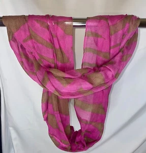 Vibrant Pink & Brown Striped Infinity Scarf - Lightweight Stylish 62in - Picture 1 of 9