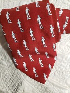 Jedwabny krawat Filograna Uomo Białe posągi Dawida czerwony Włochy używany