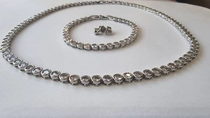 Tennis Bracelet Women Rhodium Links London Adjustable Necklace Bracelet Earrings - Picture 1 of 1