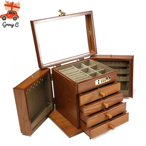 5 Layers Vintage Large Jewelry Organizer Wooden Storage Box Case with 4 Drawers - Picture 1 of 12