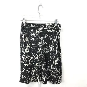 Ralph Lauren Womens 100% Silk Black White Floral Skirt A Line Size 8 P - Picture 1 of 8