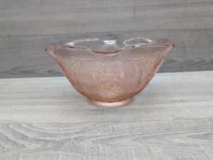 Vintage rosa Depression Glas Schale - Blumenmuster - gewellter Rand -... - Bild 1 von 14