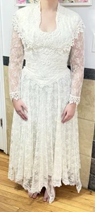 Vintage Jessica McClintock Bridal Dress Wedding Gown Lace Handlerchief Hem Sz 12 - Picture 1 of 10