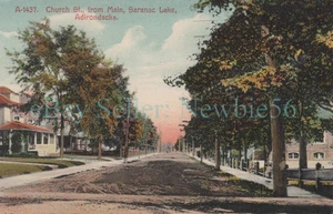 Saranac Lake NY - CHURCH STREET FROM MAIN STREET - Postcard Adiorndacks - Picture 1 of 2