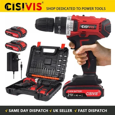 CISIVIS 2 Battery 21V Cordless Drill Combi Driver High Power Electric Screwdriver Set UK