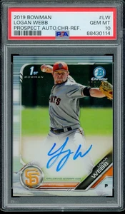 2019 Bowman Logan Webb Prospect Auto Chrome Refractor /499 PSA 10 SF Giants - Picture 1 of 2