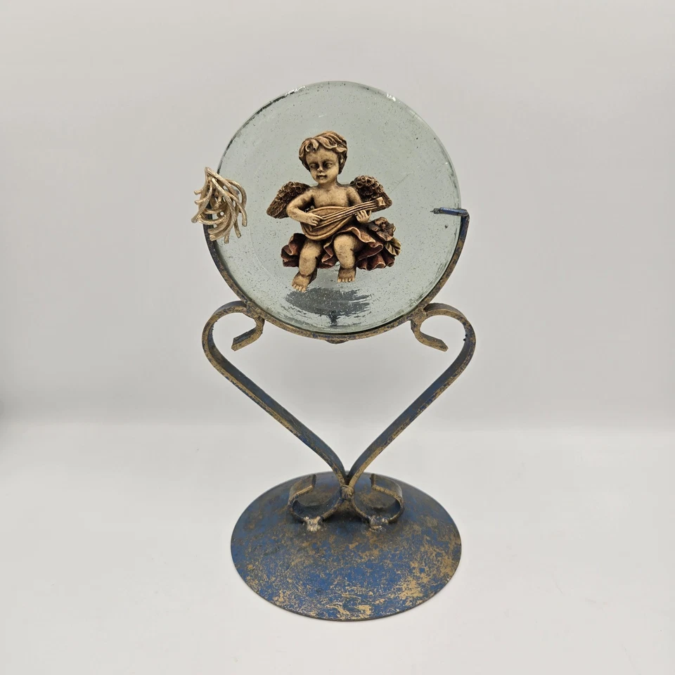Candelabro Ángel Vintage Hecho a Mano Querubín Redondo Vidrio Soplado a Mano Marco de Metal Foto 1 de 4