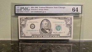 1985 $50 Fr#2122-G Fifty Dollar FRN G Note Chicago PMG 64 Serial # G55205132A - Picture 1 of 3