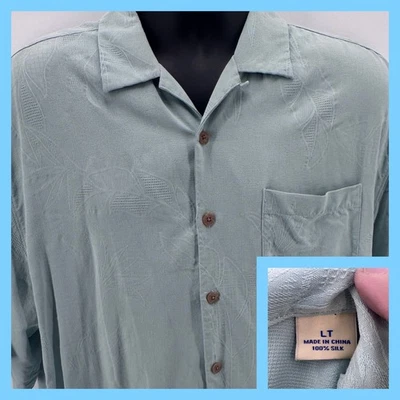 Tommy Bahama Mens LT Silk Short Sleeve Camp Shirt Tropical Palm Print Button Up - Image 1 of 4
