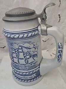 Vintage 1980s Old Spice Ship Grand Turk 24oz Ceramic Beer Stein Blue #12002 - Picture 1 of 11
