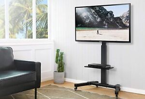Great Sale Mobile TV Cart Floor TV Stand Trolley for 32"-65" 6 Adjustable Height