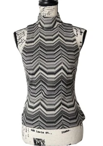 Ramy Brook Melinda Sleeveless Top High-Neck Chevron Black White Knit Size S - Picture 1 of 10