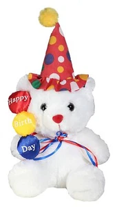 Calplush 7" Happy Birthday Bear with Party Hat Plush - Balloons - Picture 1 of 1