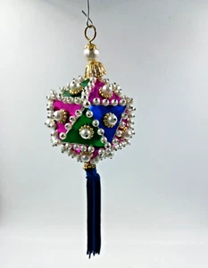Vintage Multicolor Pailletten Perlen Stecknadel Weihnachtsschmuck mit Quaste - Bild 1 von 3